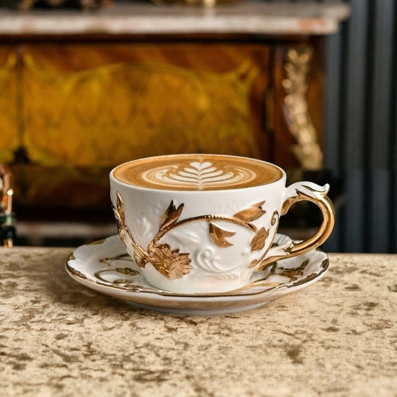 Coffee Tea Sugar - Villari Style Raised Relief Gold Trim